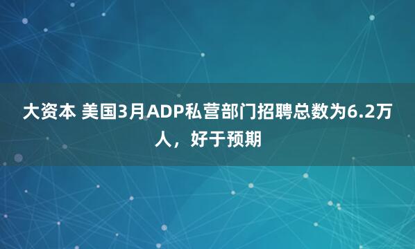 大资本 美国3月ADP私营部门招聘总数为6.2万人，好于预期
